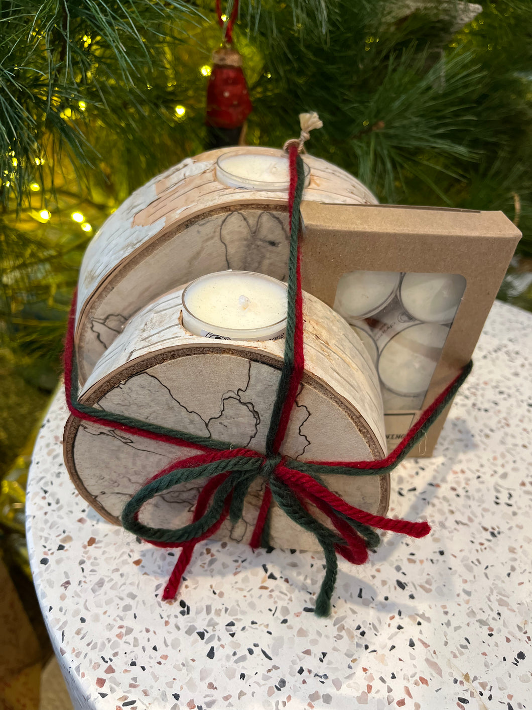 Circle birchwood tealight set